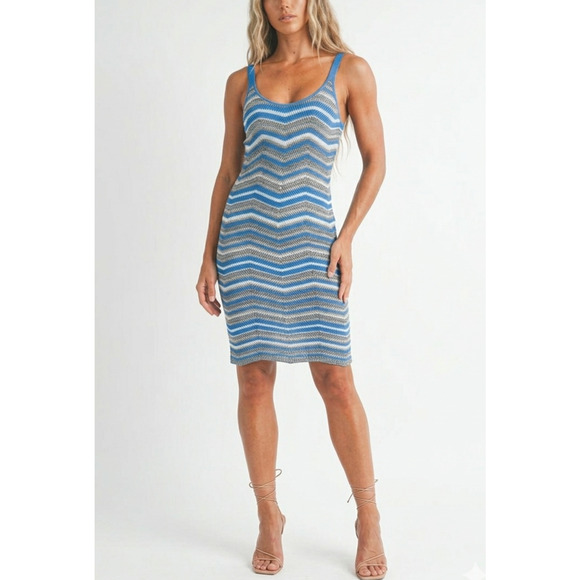 emory park Dresses & Skirts - Emory Park Chevron Knit Midi Dress Blue Adjustable Straps Missoni Style NWT SML